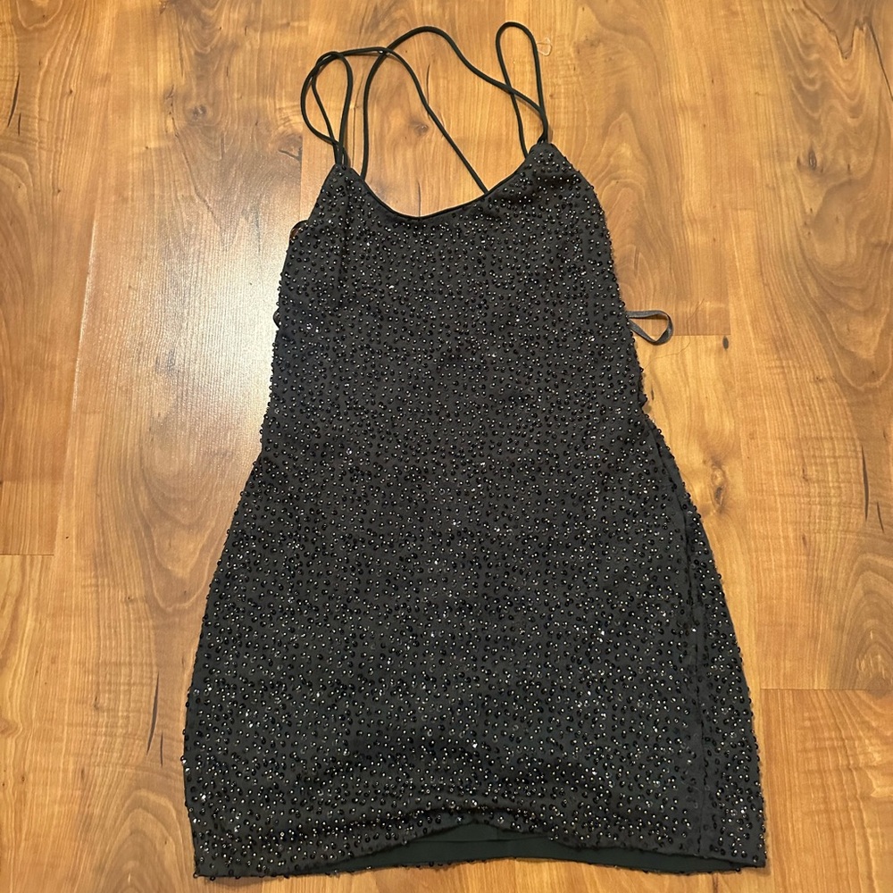 Dark Green Beaded Mini Dress